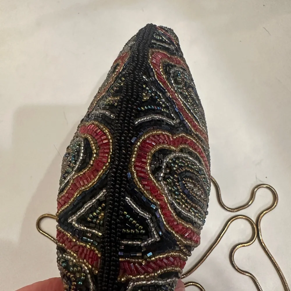 Vanessa Vintage Beaded Evening Bag Gold Snake Chain Paisley Handbag
